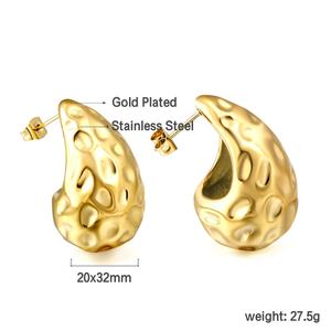 ต่างหูแบบขายส่ง ต่างหูสตั๊ด ทอง 18k สแตนเลส รูปทรงหยดน้ำแบบไม่สมมาตร สำหรับผู้หญิง ต่างหูรูปหัวใจแบบกลวง - Product Image 2