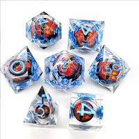 Jeu de dés à bords vifs en résine, yeux de dragon mobiles et dés liquides à sable mouvant, pour RPG et jeux de société, 7 pièces par set