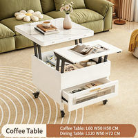 Table d'appoint multifonctionnelle convertible pour café et repas, mobile à roulettes, avec plateau relevable, tiroir de rangement en pierre, pour canapé et salon