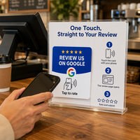 Carte NFC OEM Google pour avis d'hôtel, commande tactile, mini-programme, support carré en acrylique à poser sur table, 1k 100x100mm, fabriqué à HK