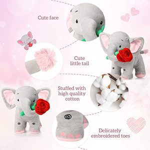 Individuelles 2-er Pack Grauer Rosen-Elefant Stofftier individuelles Logo weiches Baby-Elefant-Plüschtied mit roter Rose zum Valentinsgeschenk - Product Image 5