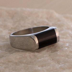 Stainless Steel Epoxy <b>Ring</b> <b>Silver</b> Geometric Design For <b>Men</b> And Women Jewelry Gift - Product Image 1