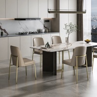 [En stock] Chaise de salle à manger italienne en cuir de vachette de première qualité, chaise haut de gamme sans accoudoirs avec structure en métal de luxe léger pour la maison