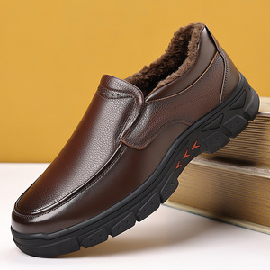 Mocassins en cuir pour homme, hiver, doublure en fausse fourrure, semelle en caoutchouc antidérapante, bout rond, chaussures décontractées pour affaires - Product Image 2