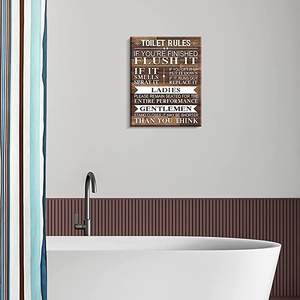 <span class=keywords><strong>Dipinti</strong></span> di arte della parete bagno di alta qualità su tela Wall art rustico divertente toilette regole stampe segni con cornice sfondo in legno bagno - Product Image 3