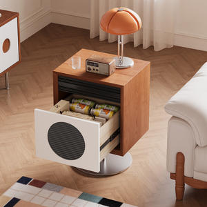 Mesita de noche vintage estilo Bauhaus con almacenamiento y gabinete giratorio para sala de estar o dormitorio. - Product Image 2