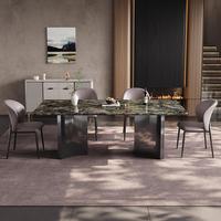 Table à manger rectangulaire en marbre naturel de luxe, fabrication chinoise, non pliable, style italien minimaliste, finition platine