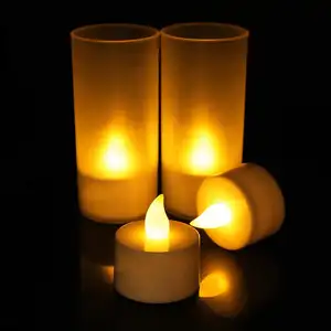 long lasting battery operated electric flameless warm light led votive tealight candles in frosted plastic cup