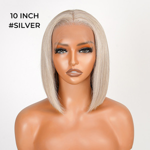 Peluca Bob sin procesar de 8-10 pulgadas <span class=keywords><strong>gris</strong></span> plateado <span class=keywords><strong>corto</strong></span> con encaje transparente de los mejores vendedores y proveedores de cabello indio - Product Image 1