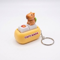 Porte-clés Capybara en acier inoxydable avec figurine 3D en forme de baignoire, touches mécaniques bleues