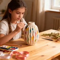 Vase en céramique à peindre soi-même, artisanat parent-enfant, classe de bricolage, graffiti, vase créatif