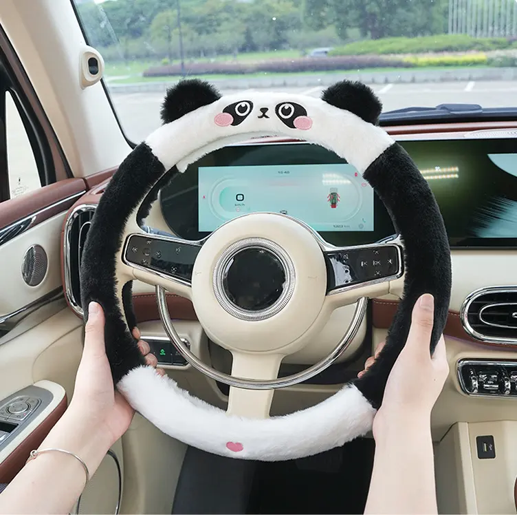 Lindo gato de dibujos animados oso conejito diseño volante cubierta coche Interior accesorios Universal felpa volante cubierta