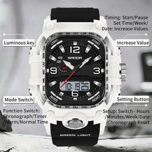 SANDA 6310 นาฬิกาข้อมืออิเล็กทรอนิกส์สำหรับผู้ชายแบบสี่เหลี่ยมจอแสดงผลคู่มัลติฟังก์ชั่นนับถอยหลังกีฬากลางแจ้งส่องสว่างกันน้ำ - Product Image 4