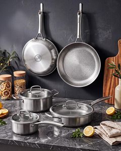 Juego de Utensilios de Cocina de Titanio de 8 Piezas con Tapa, Sartenes Antiadherentes con Acabado Martillado, Libres de PFAS/PFOA/PTFE, Aptos para Lavavajillas y Horno, Compatibles con Inducción - Product Image 3
