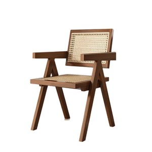 High-end rattan <b>armchair</b>, simple and casual <b>dining</b> chair for home use, guesthouse, genuine rattan backrest chair, solid wood - Product Image 5