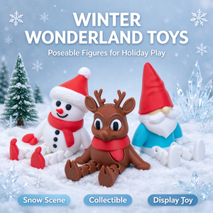 Ensemble de figurines de Noël en plastique imprimées en 3D, articulées, Père Noël, renne, bonhomme de neige, jouet décoratif, cadeau - Product Image 1