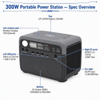 Estación de Energía Portátil LiFePO4 de 230 Wh, 300 W CA, Carga de 50 W, 40 W Solares MPPT, Luz LED, USB DC, 3 kg, Mini, para Campamento, Emergencias al Aire Libre