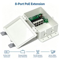 Switch PoE para Exteriores con Entrada de 12-24V CC, 8 Puertos 10/100Mbps, IP53 Impermeable, para Sistemas de Energía Solar