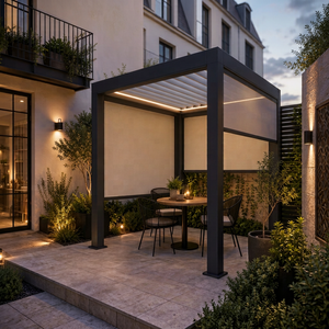 Pérgola de aluminio RKOVE RK-C1 de 3*4m, resistente a la intemperie con luz LED ambiental y pantalla de privacidad - Product Image 1