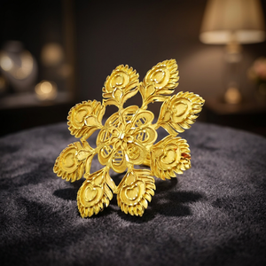 แหวนทองชุบไมครอน 14K18K24K ลายดอกไม้ สำหรับขายส่ง แหวนแต่งงานสไตล์แอฟริกันและดูไบแบบดั้งเดิม - Product Image 4