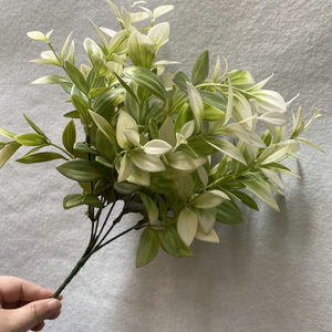 25 cabezas de pintura al óleo de plástico, hojas de vainilla, plantas verdes, simulación de caminos de hierba, filas de flores, hojas artificiales - Product Image 6