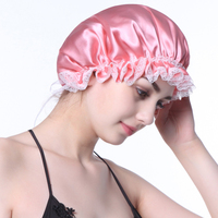 Nouvel arrivage : Bonnet de nuit en soie grande taille avec bordure en dentelle, bonnet de nuit réversible en satin confortable pour dormir avec large bande élastique