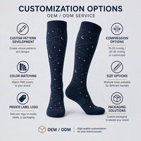 Chaussettes de compression montantes personnalisées à motif céleste 15-20 20-30 mmHg en tricot jacquard OEM ODM Marque privée Bien-être