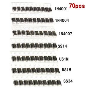 Set di 70 Diodi Schottky SMD, Kit con 7 Valori (10 Pezzi Ciascuno): M1 1N4001, M4 1N4004, M7 <span class=keywords><strong>1N4007</strong></span>, SS14 US1M, RS1M, SS34 - Product Image 1