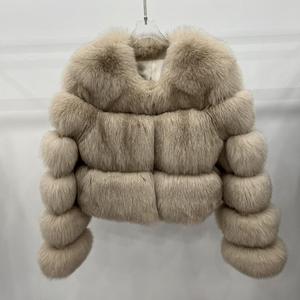 Ropa de piel auténtica de color sólido superventas, abrigos de piel para mujer joven, chaqueta de piel de zorro auténtica con cuello redondo - Product Image 4