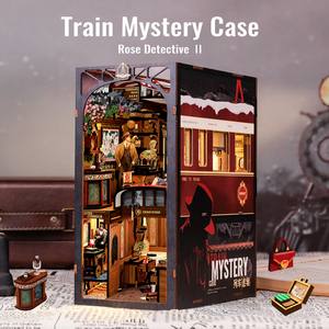 Cutebee-Estantería en miniatura para casa de muñecas, Serie de detectives, tren, caja misteriosa, Rincón de libro con cubierta antipolvo - Product Image 3