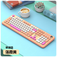 Clavier de bureau sans fil 104 touches rétro avec touches rondes, rétroéclairage LED silencieux, double mode, design coloré et mignon, USB pour ordinateur portable/ordinateur de bureau
