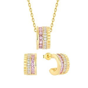 YILUN - Conjunto de Collar y Aretes con Piedras de Circonita Rosa Chapadas en Oro, Joyería de Plata de Ley 925 para Mujer - Product Image 1