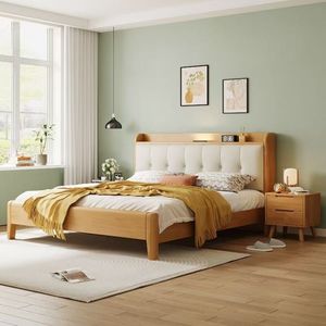 <span class=keywords><strong>Cama</strong></span> Contemporánea de Madera de Roble Natural con Luz Nocturna Recargable y Fácil Montaje para Dormitorio Moderno - Product Image 3