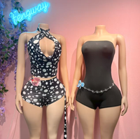 Combinaison short sans manches pour femme, couleur unie, style bustier, été 2026