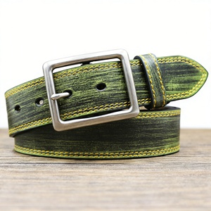 Belt Manufacturer Wholesale Retro Distressed Colorful Genuine Cowhide Leather Men's Belt <b>Tie</b>-dye Brush-Off Vintage Leather Belt - Product Image 5