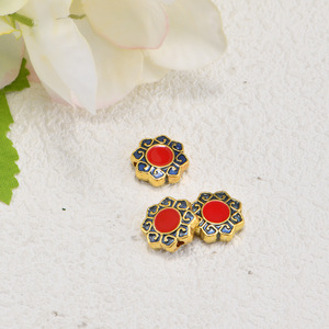Retro Flower Alloy Beads <b>Red</b> Blue Gold Plated For <b>Bracelet</b> Making DIY Jewelry Accessories 10mm Part Number 035 - Product Image 4