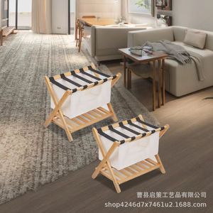 Support de rangement pour bagages en bois, double couche, pliable, pour valises, utilisation à domicile ou dans la chambre - Product Image 4