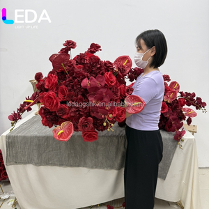 Centros de Mesa LED para Boda, Flores Rojas, Bola de Flores Borgoña, Centros de Mesa de Seda Artificial, Anturio Rojo con Amaranto Colgante - Product Image 1