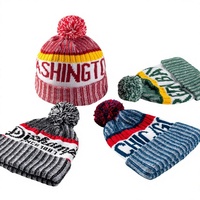 Bonnet en tricot chaud d'hiver personnalisé avec pompon, style à revers, logo brodé, lettres jacquard, unisexe, homme, femme