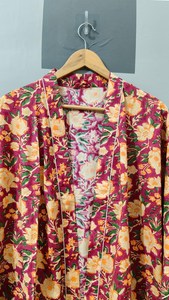 Bata Larga Floral para Mujer, Manga Tres Cuartos, Cuello en V, Algodón Suave Tejido, Kimono Informal para Primavera - Product Image 3