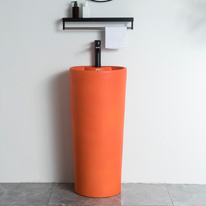 Ceramic Pedestal <b>Basin</b> <b>Round</b> One Piece Floor Standing Bathroom Sink Easy Cleaning - Product Image 2