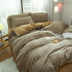 Comfortable <strong>Double</strong>-sided Velvet <strong>Fleece</strong> Plush Wheat Jacquard Four Pieces Bed <strong>Sheet</strong> and Duvet Cover Bedding Set for Winter Warm - Product Image 6