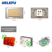 Stopkontak Dinding Modular DELEFU Mewah dari Baja Anti Karat Brazil 20A 250V dengan Pengisi Daya Cepat USB Tipe C 20W