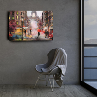 Peinture à l'huile sur toile, vue de rue de Paris, œuvre d'art, Tour Eiffel, toile colorée, art mural pour la maison