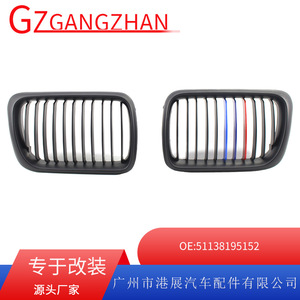 Grille de pare-chocs avant pour E36, noir mat, style M avec bandes bleues et rouges, plastique ABS, neuve pour les séries 3 318i/320i/325i de 1997 à 1999 - Product Image 5