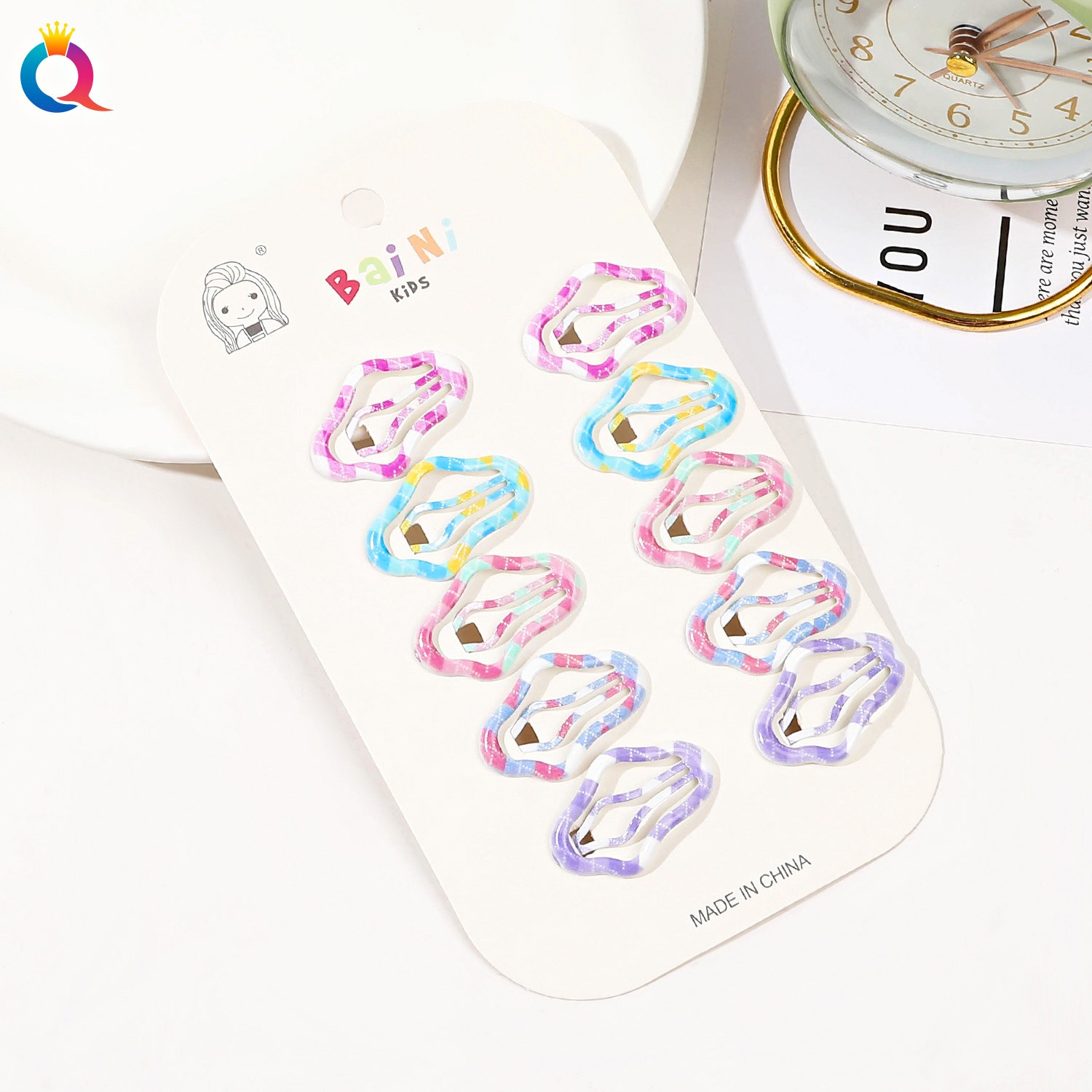 Colorful Check Barrettes (10-Pack) - Cloud