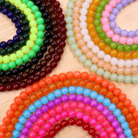 Manik-manik kaca bening giok kristal 8mm dengan lubang yang baik dalam warna merah merah muda ungu untuk membuat perhiasan gelang desain