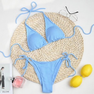 Bikini brésilien pour femmes, sexy, col halter, maillot de bain 100% polyester, string uni, ensemble 2 pièces, antibactérien - Product Image 5