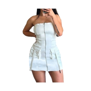 Vestido de tubo ajustado sin mangas de color liso vintage al por mayor con bolsillos y cremallera para mujer, ideal para club y moda. - Product Image 1