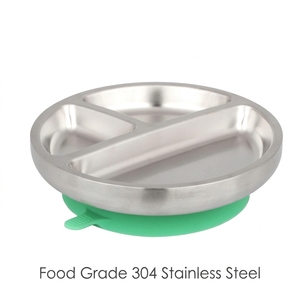 Safety 304 Stainless Steel Baby <strong>Plate</strong> Dish with Strong Suction Base Three Divided Sections Eco-Friendly <strong>Tiffin</strong> Box - Product Image 1